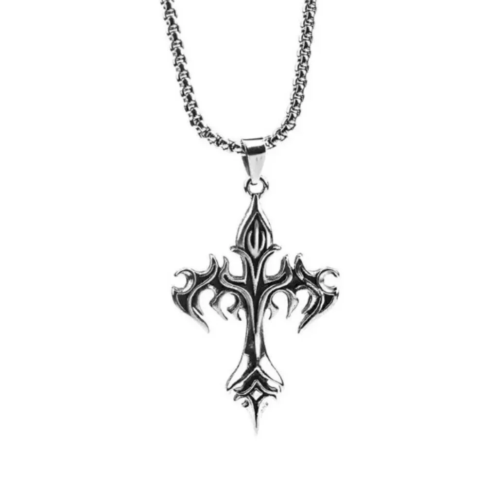 SILVER FLAME CROSS UNISEX NECKLACE